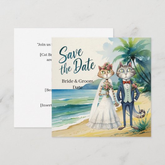 Cat Wedding Beach Hochzeit Save The Date (Vorne/Hinten)