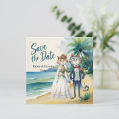 Cat Wedding Beach Hochzeit Save The Date (Stehend Vorderseite)