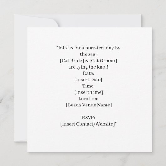Cat Wedding Beach Hochzeit Save The Date (Rückseite)