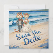 Cat Wedding Beach Hochzeit Save The Date (Vorderseite)