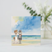 Cat Wedding Beach Hochzeit Save The Date (Stehend Vorderseite)