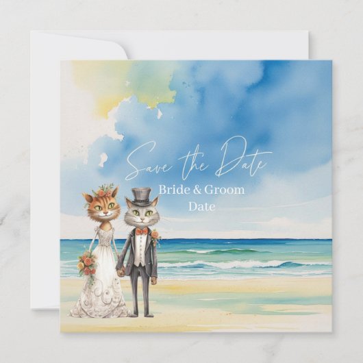 Cat Wedding Beach Hochzeit Save The Date (Vorderseite)