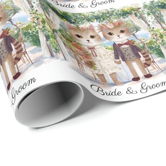 Cat Wedding mit Braut und Bräutigam Geschenkpapier (Rolleneckpunkt)