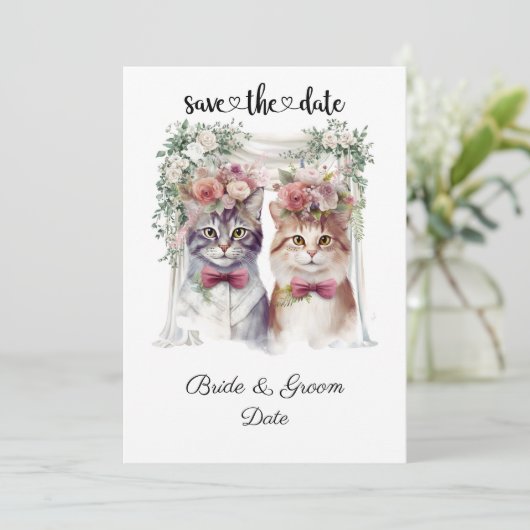 Cat Wedding mit Braut und Bräutigam Save The Date (Stehend Vorderseite)