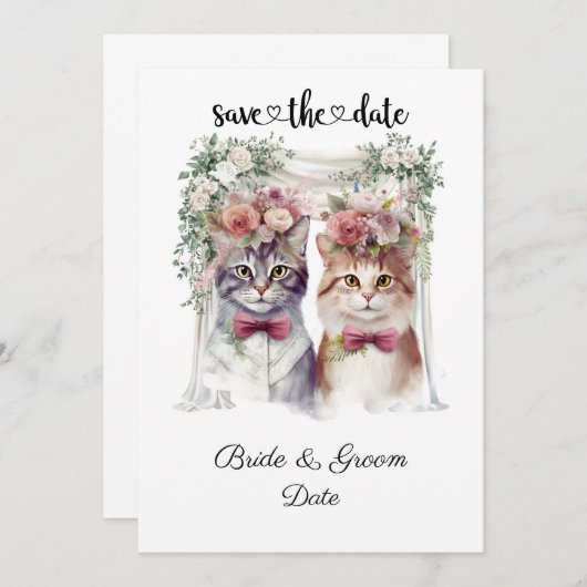 Cat Wedding mit Braut und Bräutigam Save The Date (Vorne/Hinten)