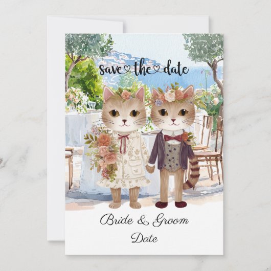 Cat Wedding mit Braut und Bräutigam Save The Date (Vorderseite)