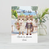 Cat Wedding mit Braut und Bräutigam Save The Date (Stehend Vorderseite)