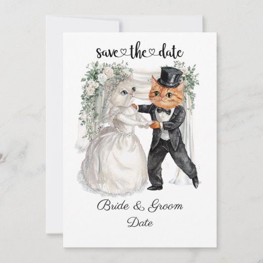 Cat Wedding mit Braut und Bräutigam Save The Date (Vorderseite)