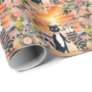 Cat Wedding mit Bride and Groom Beach Thema Geschenkpapier