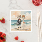 Cat Wedding mit Bride und Groom Beach Thema Serviette (Beispiel)