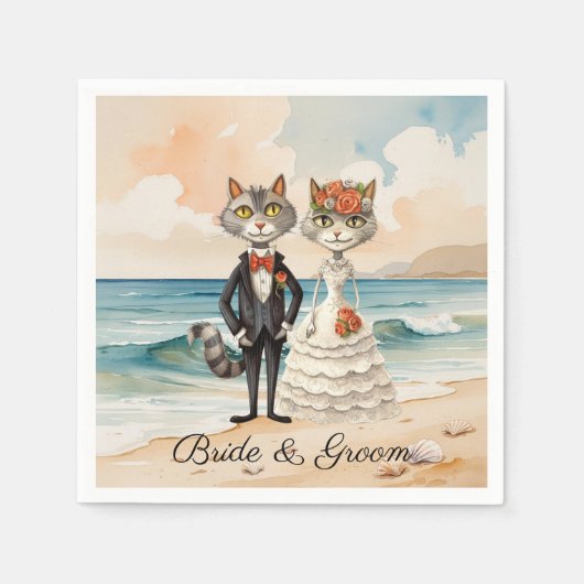 Cat Wedding mit Bride und Groom Beach Thema Serviette (Vorderseite)
