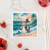 Cat Wedding mit Bride und Groom Beach Thema Serviette (Beispiel)