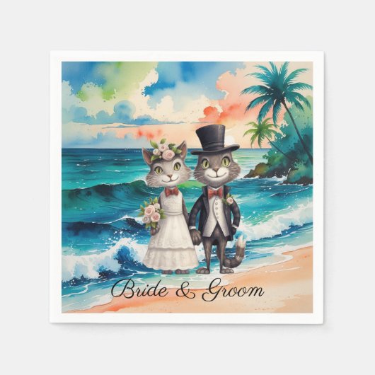 Cat Wedding mit Bride und Groom Beach Thema Serviette (Vorderseite)