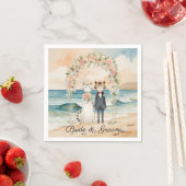 Cat Wedding mit Bride und Groom Beach Thema Serviette (Beispiel)