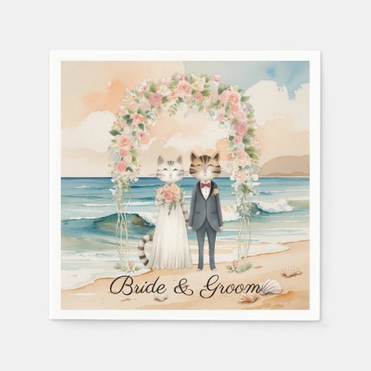 Cat Wedding mit Bride und Groom Beach Thema Serviette (Vorderseite)