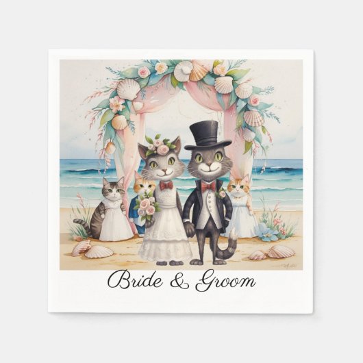 Cat Wedding mit Bride und Groom Beach Thema Serviette (Vorderseite)