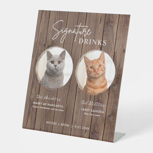 Cat Wedding Signature Drinks Cocktail Bar Wood Sockelschild (Vorderseite)
