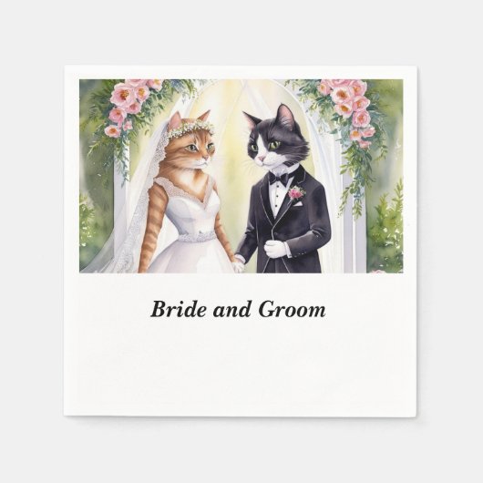 Cat Wedding Thema mit Braut und Bräutigam Serviette (Vorderseite)