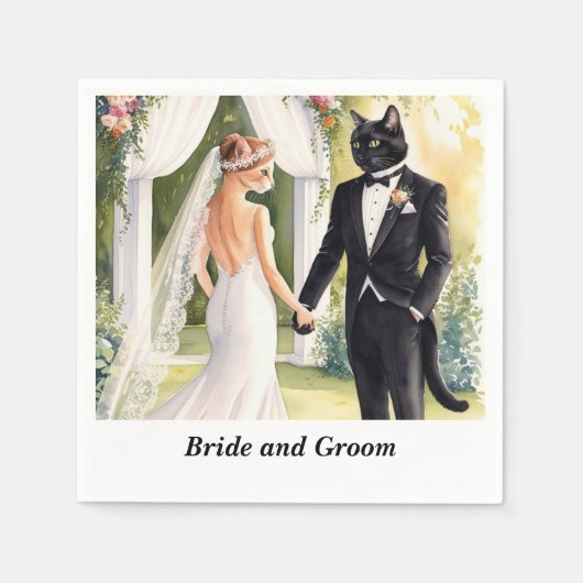 Cat Wedding Thema mit Braut und Bräutigam Serviette (Vorderseite)