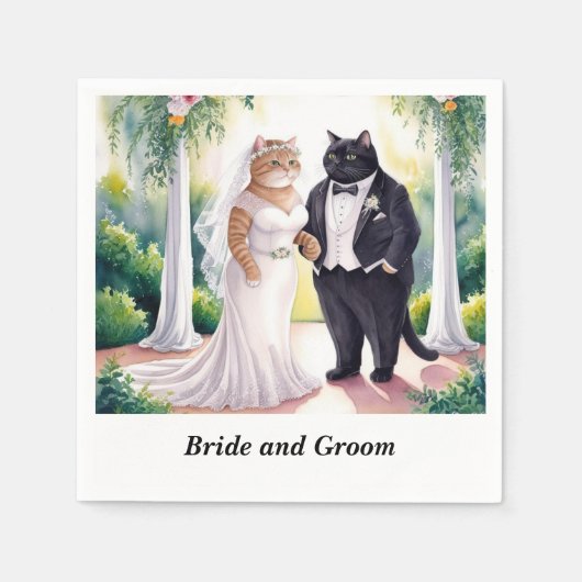 Cat Wedding Thema mit Braut und Bräutigam Serviette (Vorderseite)