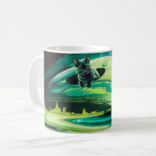 Cat Weidland Landschaft Surreal Kaffee Tasse Grün (Vorderseite Links)