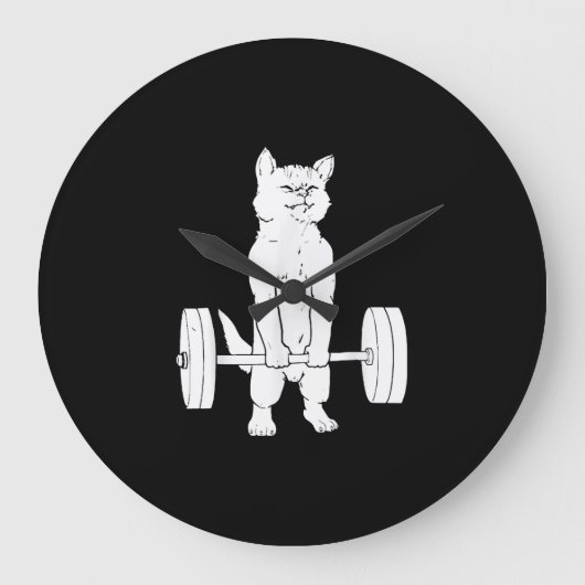 Cat Weightlifting And Gym Große Wanduhr (Vorderseite)