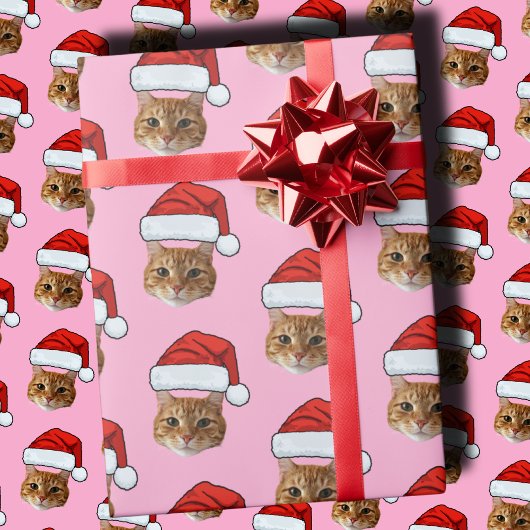 Cat-Weihnachtsmannmütze | Custom Face Foto Pink We Geschenkpapier