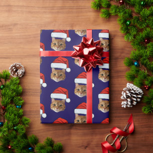 Cat Weihnachtsmannmütze Custom Face Foto Weihnacht Geschenkpapier