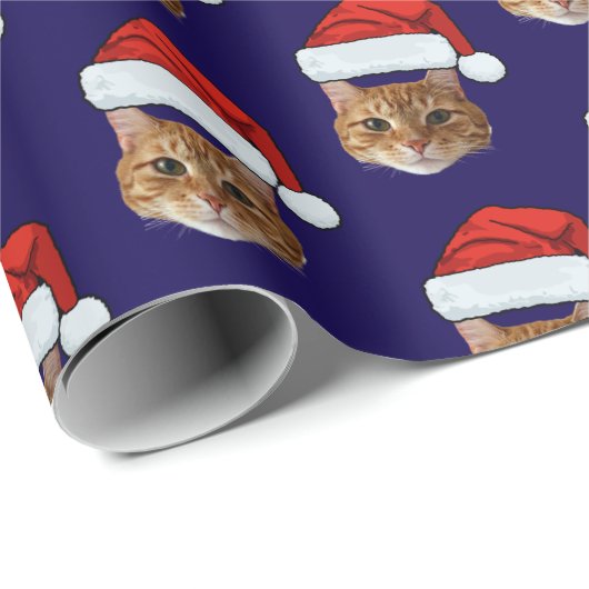 Cat Weihnachtsmannmütze Custom Face Foto Weihnacht Geschenkpapier (Rolleneckpunkt)