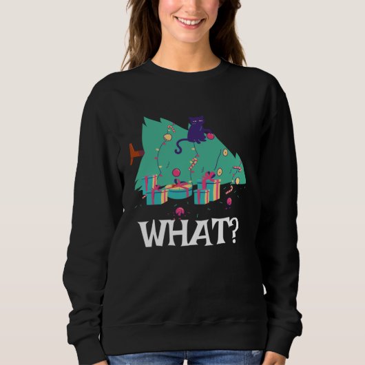 Cat What Black Cat With Christmas Tree Sweatshirt (Vorderseite)