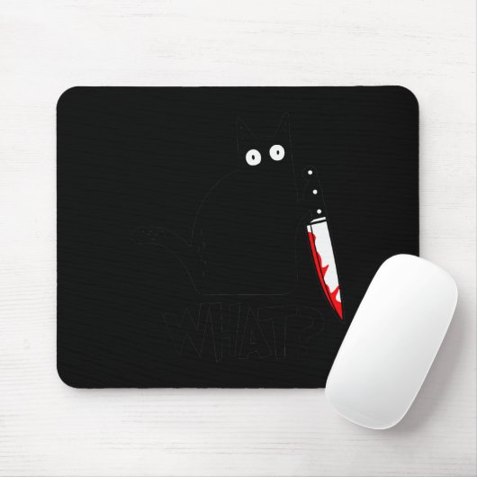 Cat What_ Funny Black Cat Murderous Cat With Knife Mousepad (Mit Mouse)