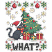 Cat What Funny Black Cat Pushing Christmas Tree Ug Aufkleber (Vorderseite)