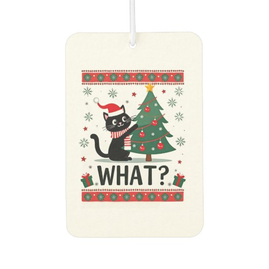 Cat What Funny Black Cat Pushing Christmas Tree Ug Autolufterfrischer (Vorderseite)