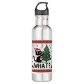 Cat What Funny Black Cat Pushing Christmas Tree Ug Edelstahlflasche (Vorderseite)