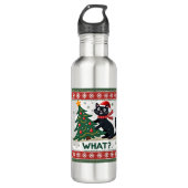 Cat What Funny Black Cat Pushing Christmas Tree Ug Edelstahlflasche (Vorderseite)
