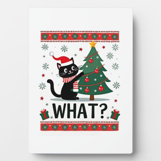 Cat What Funny Black Cat Pushing Christmas Tree Ug Fotoplatte (Vorderseite)