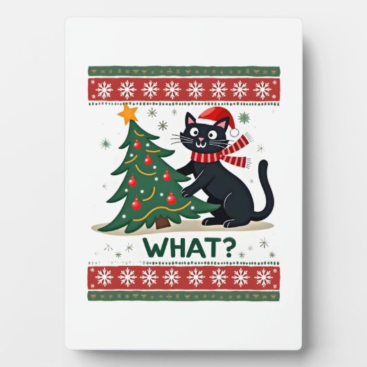 Cat What Funny Black Cat Pushing Christmas Tree Ug Fotoplatte (Vorderseite)