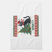 Cat What Funny Black Cat Pushing Christmas Tree Ug Geschirrtuch (Vertikal)