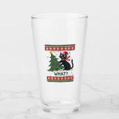 Cat What Funny Black Cat Pushing Christmas Tree Ug Glas (Vorderseite)