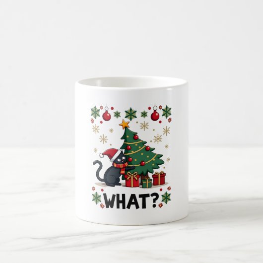 Cat What Funny Black Cat Pushing Christmas Tree Ug Kaffeetasse (Mittel)