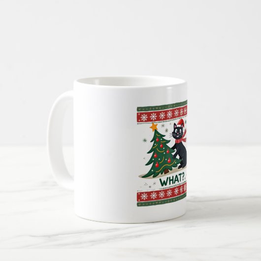 Cat What Funny Black Cat Pushing Christmas Tree Ug Kaffeetasse (Vorderseite Links)
