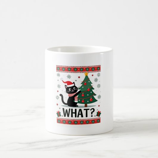 Cat What Funny Black Cat Pushing Christmas Tree Ug Kaffeetasse (Mittel)