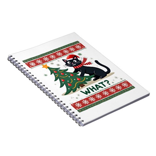 Cat What Funny Black Cat Pushing Christmas Tree Ug Notizblock (Rechte Seite)