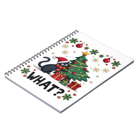 Cat What Funny Black Cat Pushing Christmas Tree Ug Notizblock (Linke Seite)