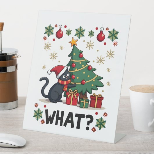 Cat What Funny Black Cat Pushing Christmas Tree Ug Sockelschild (In Situ)