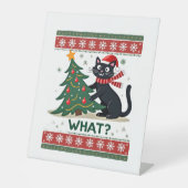 Cat What Funny Black Cat Pushing Christmas Tree Ug Sockelschild (Vorderseite)