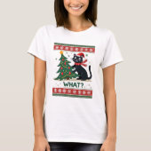 Cat What Funny Black Cat Pushing Christmas Tree Ug T-Shirt (Vorderseite)