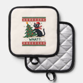 Cat What Funny Black Cat Pushing Christmas Tree Ug Topflappen (Vorderseite/Rückseite)