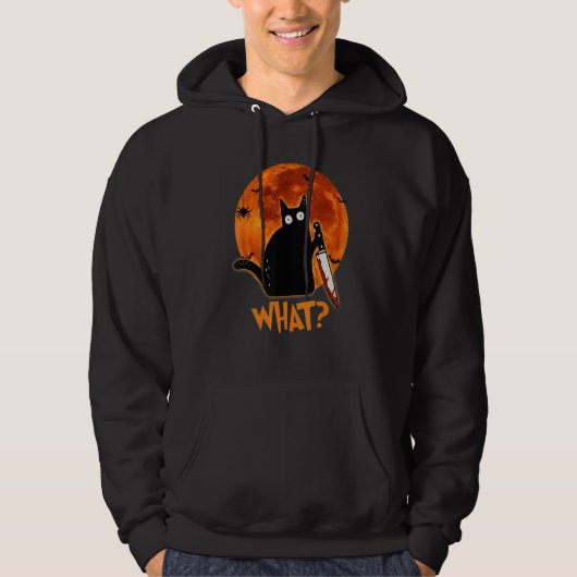 Cat What Murderous Black Cat With Knife Halloween  Hoodie (Vorderseite)