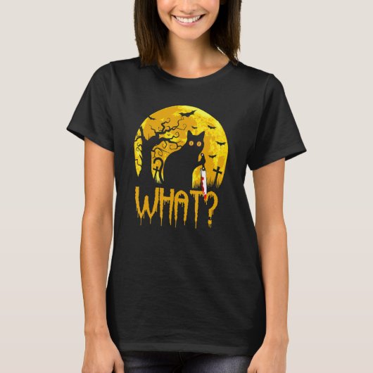 Cat What Murderous Black Cats With Knife Halloween T-Shirt (Vorderseite)